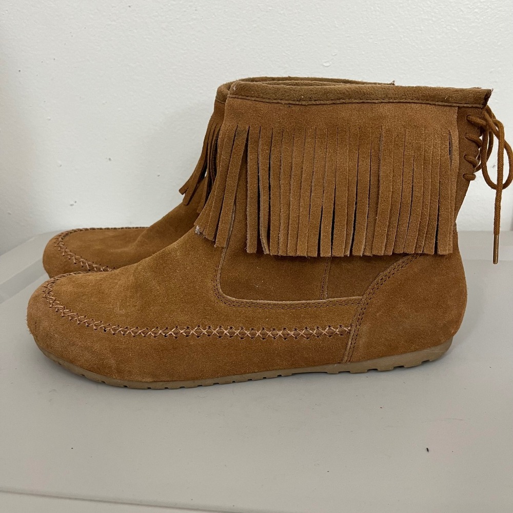 Makalu Canyon Fringed Suede Moccasin Ankle Boots Women 10 Boho Western Festival